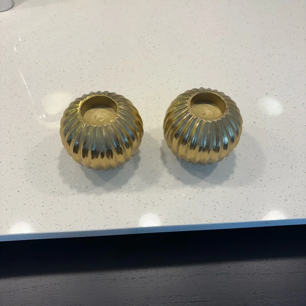 🔸NWT🔸Set of 2 CB2 Slice Gold Tea Light Holders